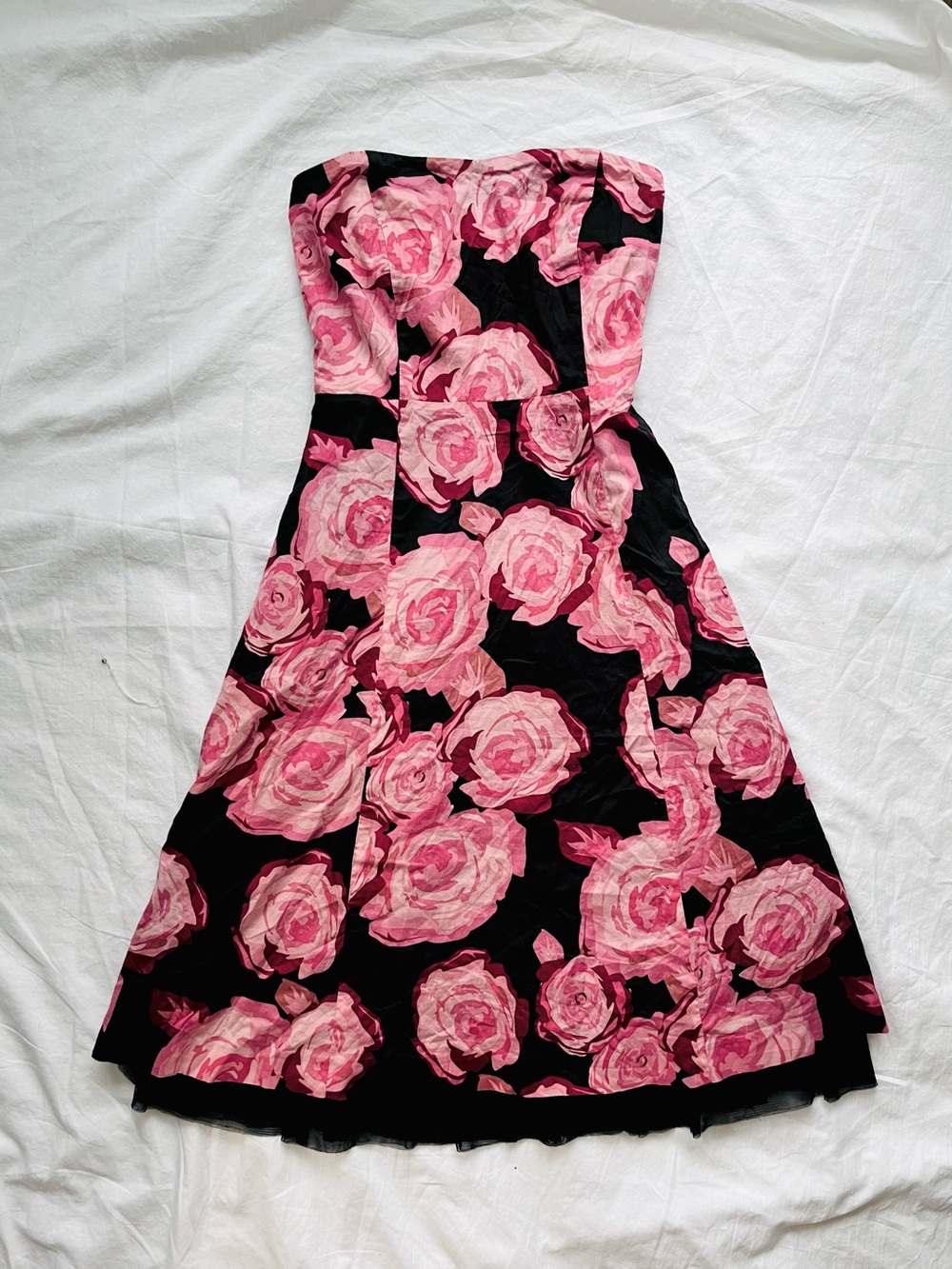 RW&CO. Strapless Black Dress with Pink Rose Print